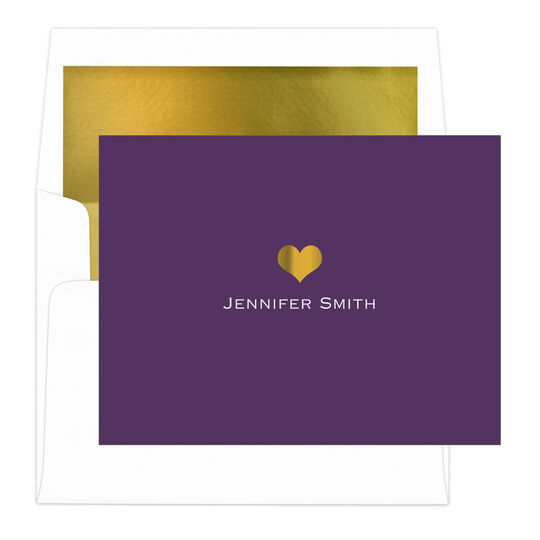 Sweet Heart Foil Stamped Folded Note Cards with Lined Envelopes